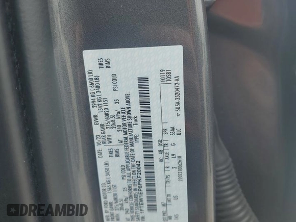 2023 Ford F-150 XL with VIN 1FTEW1EP8PKF20042, listed as a Copart auction lot 55163335 with 26,870 mi miles and Salvage title. Bid and sale history available at DreamBid. Image 12.