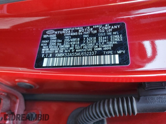 2021 Hyundai Kona Ultimate with VIN KM8K53A55MU652337, listed as a Copart auction lot 83466344 with 53,393 mi miles and Salvage Title. Bid and sale history available at carsss.com. Image 14.
