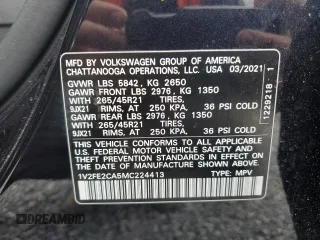 2021 Volkswagen Atlas SEL Premium R-Line with VIN 1V2FE2CA5MC224413, listed as a Copart auction lot 87508645 with 39,186 mi miles and Salvage title. Bid and sale history available at DreamBid. Image 13.