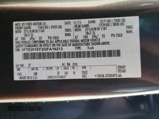 2016 Ford F-150 XLT with VIN 1FTEW1EF2GFA19213, listed as a Copart auction lot 49308655 with 122,838 mi miles and Salvage Title. Bid and sale history available at DreamBid. Image 13.