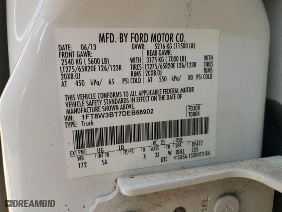 2013 Ford Super Duty F-350 SRW Platinum with VIN 1FT8W3BT7DEB68902, listed as a Copart auction lot 79113264 with NaN miles and Salvage Title. Bid and sale history available at carsss.com. Image 12.