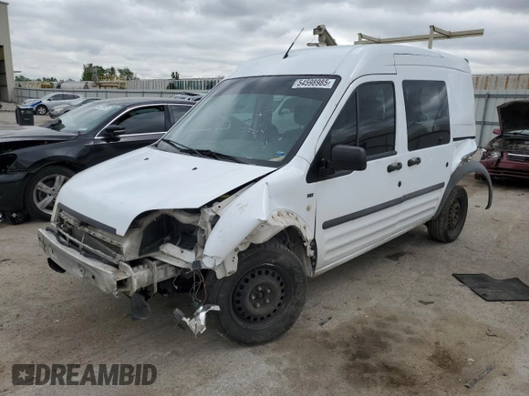 2010 Ford Transit Connect XLT with VIN NM0KS6BNXAT000034, listed as a Copart auction lot 54598985 with 133,444 mi miles and Salvage title. Bid and sale history available at DreamBid. Image 1.