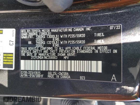 2022 Lexus RX with VIN 2T2YZMDA1NC356663, listed as a Copart auction lot 57732974 with 26,601 mi miles and Salvage Title. Bid and sale history available at carsss.com. Image 13.