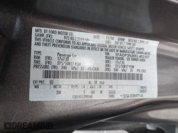2014 Ford Focus Titanium with VIN 1FADP3N26EL453107, listed as a IAAI auction lot 42745891 with 148,743 mi miles and . Bid and sale history available at DreamBid. Image 9.
