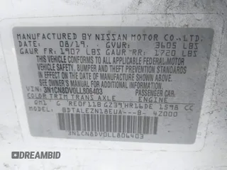 2020 Nissan Versa S with VIN 3N1CN8DV0LL806403, listed as a IAAI auction lot 41678907 with 73,427 mi miles. Bid and sale history available at carsss.com. Image 9.