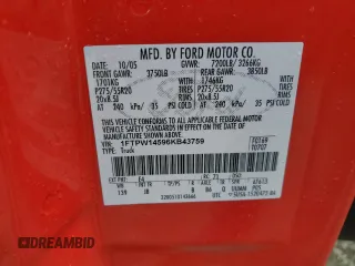 2006 Ford F-150 XLT with VIN 1FTPW14596KB43759, listed as a Copart auction lot 57687885 with Not provided miles and Salvage title. Bid and sale history available at DreamBid. Image 12.