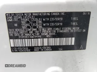 2016 Toyota RAV4 Limited with VIN 2T3YFREV3GW294946, listed as a Copart auction lot 59170375 with 52,692 mi miles and Non repairable. Bid and sale history available at DreamBid. Image 14.