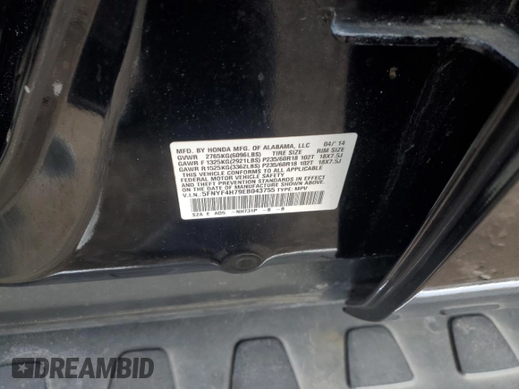 2014 Honda Pilot EX-L with VIN 5FNYF4H79EB043755, listed as a Copart auction lot 44129595 with 174,467 mi miles and Salvage title. Bid and sale history available at DreamBid. Image 13.