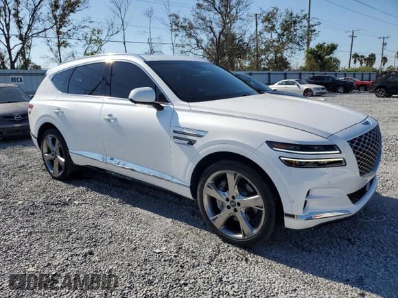 2021 Genesis GV80 with VIN KMUHCESC0MU054263, listed as a Copart auction lot 85953934 with 28,735 mi miles and Salvage Title. Bid and sale history available at DreamBid. Image 4.