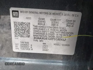 2023 Chevrolet Equinox LT with VIN 3GNAXUEG0PS180412, listed as a IAAI auction lot 42018029 with 60,925 mi miles and . Bid and sale history available at DreamBid. Image 9.