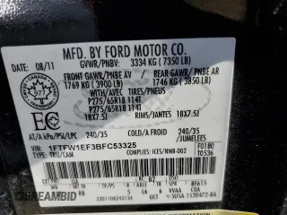 2011 Ford F-150 XL with VIN 1FTFW1EF3BFC53325, listed as a Copart auction lot 51282135 with 244,384 mi miles and Salvage Title. Bid and sale history available at carsss.com. Image 12.