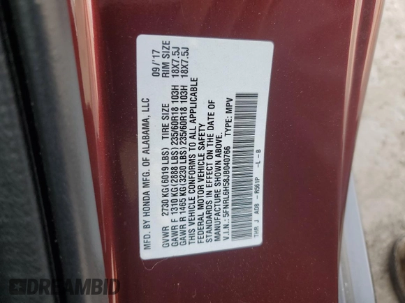2018 Honda Odyssey EX with VIN 5FNRL6H58JB040766, listed as a Copart auction lot 54702055 with 98,445 mi miles and Salvage title. Bid and sale history available at DreamBid. Image 13.