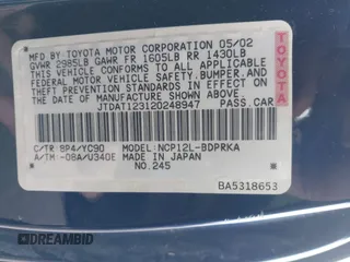 2002 Toyota ECHO z VIN JTDAT123120248947, wystawiony jako IAAI lot #41440081 z przebiegiem 163 003 mil mil oraz . Historia ofert i sprzedaży dostępna na DreamBid. Obrazek 9.