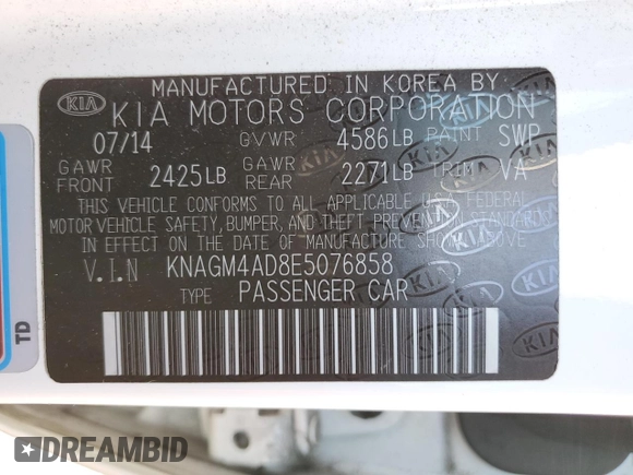2014 Kia Optima Hybrid LX with VIN KNAGM4AD8E5076858, listed as a Copart auction lot 75870054 with 140,844 mi miles and Salvage Title. Bid and sale history available at carsss.com. Image 13.