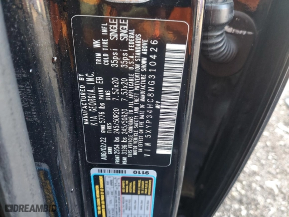 2022 Kia Telluride EX with VIN 5XYP34HC8NG310426, listed as a Copart auction lot 86385824 with 89,727 mi miles and Salvage Title. Bid and sale history available at carsss.com. Image 14.