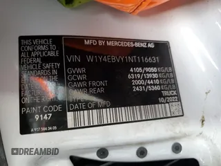 2022 Mercedes-Benz Sprinter with VIN W1Y4EBVY1NT116631, listed as a Copart auction lot 69082844 with Not Provided miles and Salvage Title. Bid and sale history available at DreamBid. Image 12.