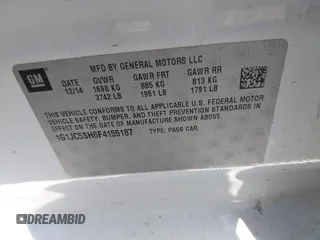 2015 Chevrolet Sonic LT with VIN 1G1JC5SH6F4155187, listed as a IAAI auction lot 42009644 with 220,725 mi miles and . Bid and sale history available at DreamBid. Image 8.