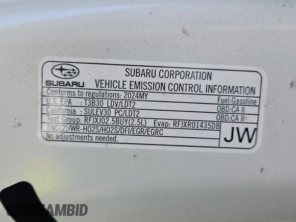 2024 Subaru Legacy Premium z VIN 4S3BWAD69R3009237, wystawiony jako IAAI lot #42670396 z przebiegiem 56 741 mil mil oraz . Historia ofert i sprzedaży dostępna na DreamBid. Obrazek 1.