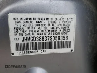 2007 Honda Fit Sport with VIN JHMGD38637S059358, listed as a Copart auction lot 72783224 with 0 mi miles and Salvage Title. Bid and sale history available at carsss.com. Image 12.