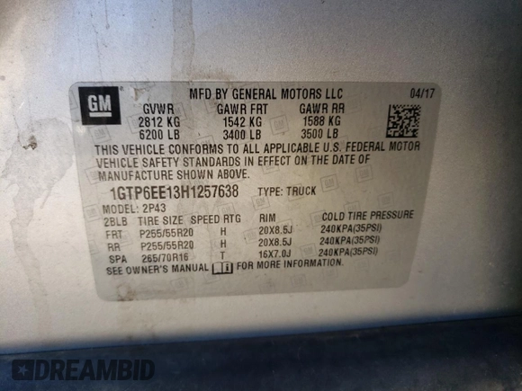 2017 GMC Canyon 4WD Denali with VIN 1GTP6EE13H1257638, listed as a Copart auction lot 72928154 with 126,675 mi miles and Salvage Title. Bid and sale history available at carsss.com. Image 13.