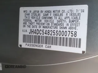 2005 Acura RSX with VIN JH4DC54825S000758, listed as a Copart auction lot 80918834 with 281,117 mi miles and Salvage Title. Bid and sale history available at carsss.com. Image 12.