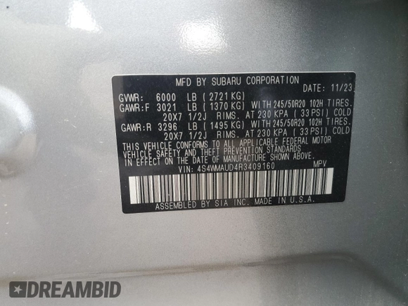 2024 Subaru Ascent Limited z VIN 4S4WMAUD4R3409160, wystawiony jako Copart lot #55659705 z przebiegiem 8 566 mil mil oraz Szkoda całkowita • Salvage title. Historia ofert i sprzedaży dostępna na DreamBid. Obrazek 14.