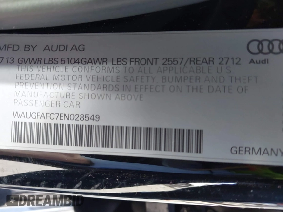 2014 Audi A6 2.0T Premium Plus with VIN WAUGFAFC7EN028549, listed as a IAAI auction lot 41948470 with 141,557 mi miles. Bid and sale history available at carsss.com. Image 9.