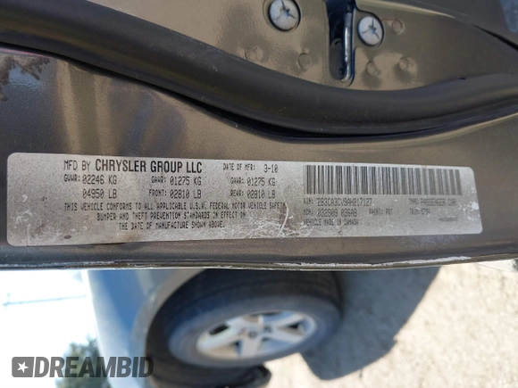 2010 Dodge Charger SXT with VIN 2B3CA3CV9AH217127, listed as a IAAI auction lot 41661143 with Not Provided miles. Bid and sale history available at carsss.com. Image 9.
