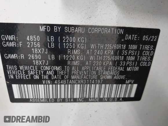 2024 Subaru Outback Limited z VIN 4S4BTANCXR3114197, wystawiony jako IAAI lot #42534531 z przebiegiem 26 450 mil mil oraz . Historia ofert i sprzedaży dostępna na DreamBid. Obrazek 9.