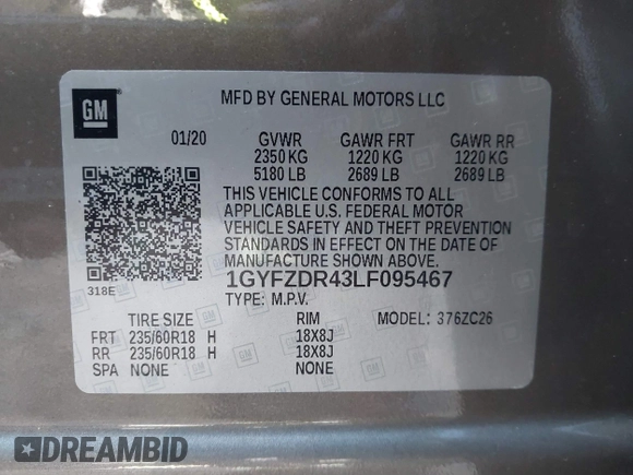 2020 Cadillac XT4 AWD Premium Luxury with VIN 1GYFZDR43LF095467, listed as a IAAI auction lot 41256992 with 21,418 mi miles and . Bid and sale history available at DreamBid. Image 9.