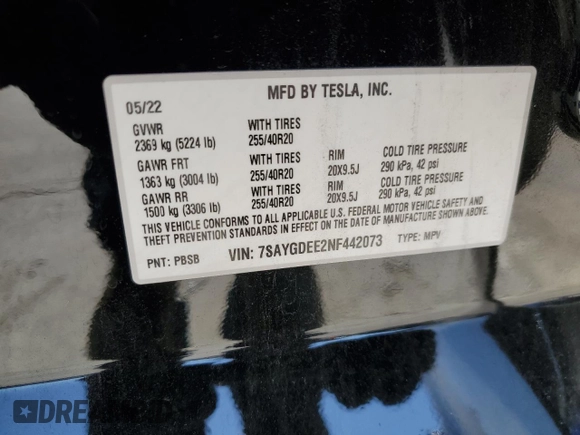 2022 Tesla Model Y Long Range z VIN 7SAYGDEE2NF442073, wystawiony jako Copart lot #49180135 z przebiegiem 34 742 mil mil oraz Szkoda całkowita • Salvage title. Historia ofert i sprzedaży dostępna na DreamBid. Obrazek 15.
