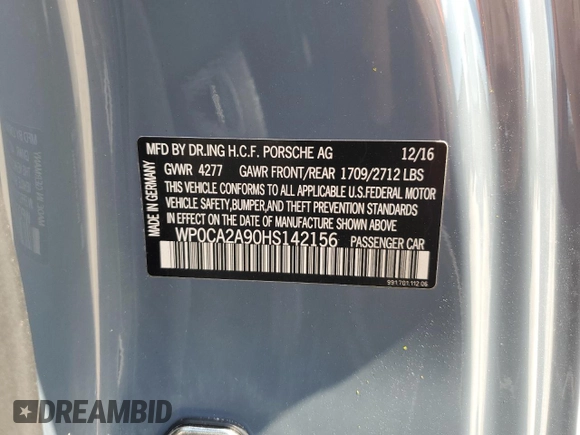 2017 Porsche 911 Carrera with VIN WP0CA2A90HS142156, listed as a Copart auction lot 65839223 with 23,737 mi miles and . Bid and sale history available at DreamBid. Image 13.