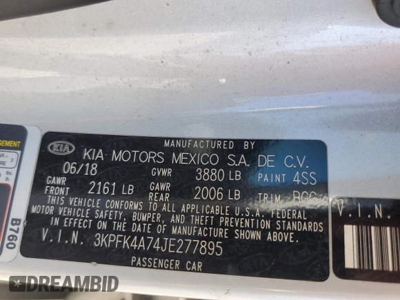 2018 Kia Forte LX with VIN 3KPFK4A74JE277895, listed as a Copart auction lot 54921495 with 58,994 mi miles and Clean Title. Bid and sale history available at carsss.com. Image 12.