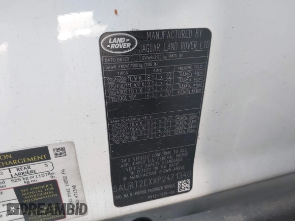 2023 Land Rover Discovery z VIN SALRT2EXXP2471340, wystawiony jako IAAI lot #41920509 z przebiegiem 34 385 mil mil oraz . Historia ofert i sprzedaży dostępna na DreamBid. Obrazek 9.