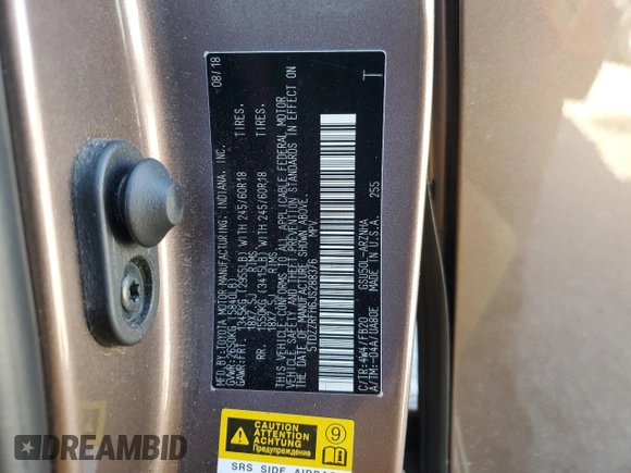 2018 Toyota Highlander LE with VIN 5TDZZRFH6JS288376, listed as a Copart auction lot 43353975 with 93,706 mi miles and Non repairable. Bid and sale history available at DreamBid. Image 13.