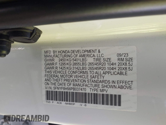 2023 Honda Passport EX-L z VIN 5FNYF8H56PB037470, wystawiony jako IAAI lot #41330084 z przebiegiem Nie podano mil oraz . Historia ofert i sprzedaży dostępna na DreamBid. Obrazek 9.