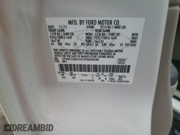 2012 Ford Escape Hybrid with VIN 1FMCU5K3XCKB20656, listed as a Copart auction lot 78396964 with 159,409 mi miles and Salvage title. Bid and sale history available at DreamBid. Image 13.