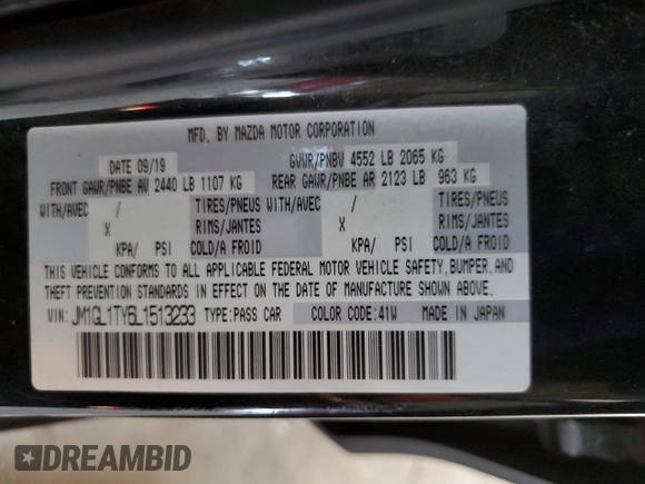 2020 Mazda 6 Grand Touring with VIN JM1GL1TY6L1513233, listed as a Copart auction lot 87867435 with 67,164 mi miles and Salvage Title. Bid and sale history available at DreamBid. Image 12.