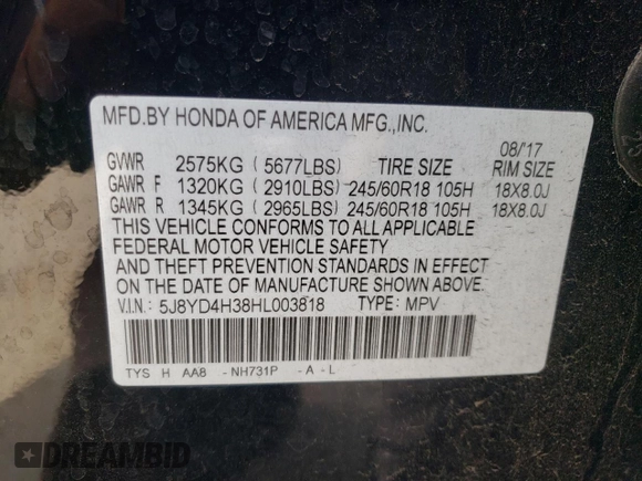 2017 Acura MDX with VIN 5J8YD4H38HL003818, listed as a Copart auction lot 67993803 with 102,899 mi miles. Bid and sale history available at carsss.com. Image 15.