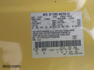2007 Ford Ranger XL with VIN 1FTYR10D37PA68098, listed as a IAAI auction lot 41993229 with 210,383 mi miles. Bid and sale history available at carsss.com. Image 9.