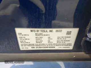 2022 Tesla Model S z VIN 5YJSA1E55NF493604, wystawiony jako IAAI lot #42503731 z przebiegiem 37 961 mil mil oraz . Historia ofert i sprzedaży dostępna na DreamBid. Obrazek 9.