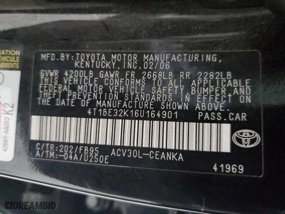 2006 Toyota Camry STD with VIN 4T1BE32K16U164901, listed as a Copart auction lot 51310175 with 284,289 mi miles and Clean Title. Bid and sale history available at carsss.com. Image 12.