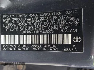 2012 Toyota Prius One z VIN JTDKN3DU4C5405276, wystawiony jako IAAI lot #42466994 z przebiegiem 248 061 mil mil oraz . Historia ofert i sprzedaży dostępna na DreamBid. Obrazek 9.