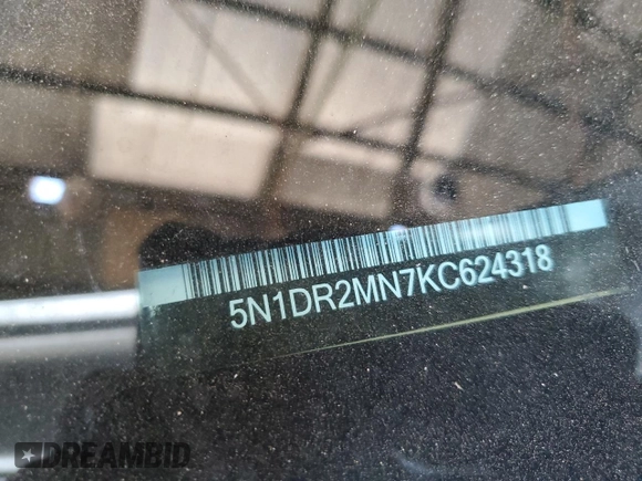 2019 Nissan Pathfinder SL with VIN 5N1DR2MN7KC624318, listed as a Copart auction lot 58071885 with 123,815 mi miles and Clean title. Bid and sale history available at DreamBid. Image 13.