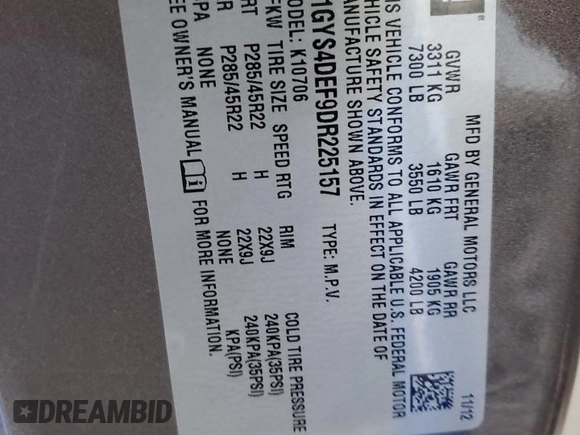 2013 Cadillac Escalade Platinum Edition with VIN 1GYS4DEF9DR225157, listed as a Copart auction lot 84079414 with 141,247 mi miles and Salvage Title. Bid and sale history available at carsss.com. Image 12.