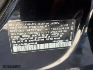 2020 Volkswagen Passat 2.0T SEL with VIN 1VWCA7A38LC006947, listed as a Copart auction lot 87746845 with 98,841 mi miles and Salvage Title. Bid and sale history available at carsss.com. Image 12.
