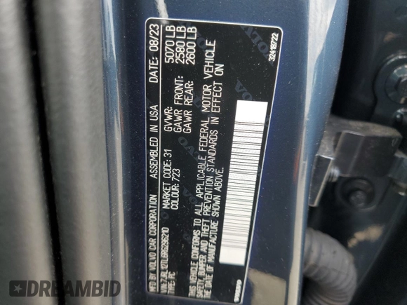 2024 Volvo S60 Plus Dark Theme with VIN 7JRL12TL6RG296210, listed as a Copart auction lot 55575205 with Not provided miles and Salvage title. Bid and sale history available at DreamBid. Image 12.