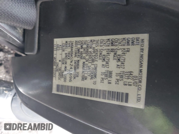 2007 Nissan Titan LE with VIN 1N6BA06A57N241696, listed as a IAAI auction lot 41900986 with 112,471 mi miles and . Bid and sale history available at DreamBid. Image 9.