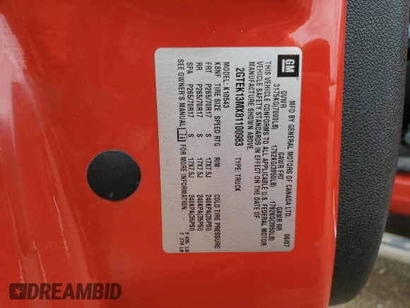 2008 GMC Sierra 1500 Work Truck z VIN 2GTEK13MX81100983, wystawiony jako Copart lot #53109175 z przebiegiem 133 021 mil mil oraz Szkoda całkowita • Salvage title. Historia ofert i sprzedaży dostępna na DreamBid. Obrazek 12.