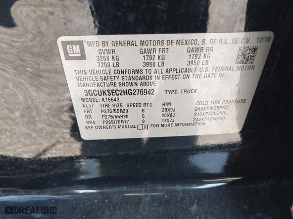 2017 Chevrolet Silverado 1500 LTZ with VIN 3GCUKSEC2HG276942, listed as a IAAI auction lot 41360042 with 89,751 mi miles. Bid and sale history available at carsss.com. Image 9.